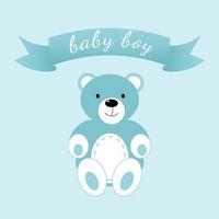 Baby shower banner with blue bear and text Baby Boy on blue background. It s a boy. vector