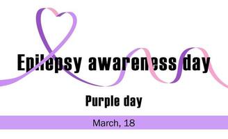 Epilepsy Awareness Day or Purple Day vector. Purple epilepsy awareness ribbon icon vector isolated on a white background. March 26. Important day