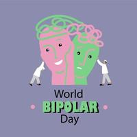 World Bipolar Day. March 30 with two personalities happy and depressed. Vector illustration for Your Design.