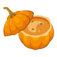 calabaza sopa con mijo, un hermosa servicio en calabaza. vector ilustración en un blanco antecedentes.