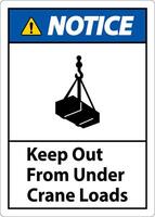 Notice Keep Out From Under Crane Loads Sign vector