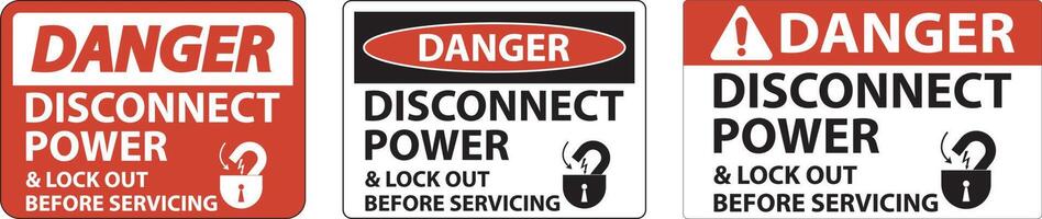 Danger Disconnect Power Label On White Background vector