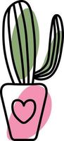 Vector doodles cactus in a pink flower pot with colored spots