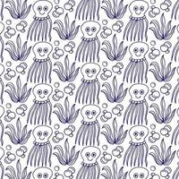 Hand-drawn vector pattern with corals, seashells, jellyfish and seaweed. Beautiful design for fabric