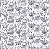 Hand-drawn vector pattern with corals, seashells, jellyfish and seaweed. Beautiful design for fabric