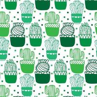 Vector seamless pattern with different cactus. Bright repeated texture with green cacti. Natural hand drawing background with desert plants.