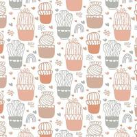 Hipster cactus seamless pattern. Cacti tribal boho background. Fabric print design. Succulent textile surface. vector