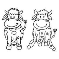 Cute cows cartoon coloring page illustration vector. For kids coloring book. vector