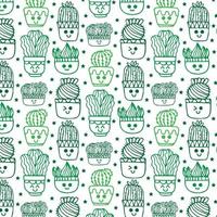 Vector cactus seamless pattern. Kawaii cacti with fun faces. Ideal for baby textiles or wrapping paper.