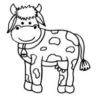 Cute Cow in hand drawn style isolated on white background. Coloring or label  design vector