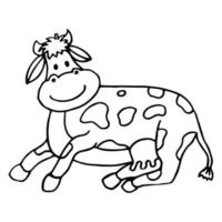 Hand drawn cow lying isolated on white background. Cute domestic animal vector