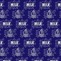 Seamless pattern with milk bottles and lettering isolated on blue background vector