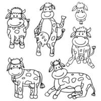 Big set of contour hand-drawn cows isolated on white background. vector