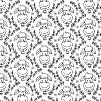 Cute cow black and white seamless pattern. Background for coloring book in cartoon style with farm animal character. Vector illustration