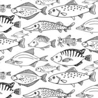 Seamless pattern with hand drawn sketching fished isolated on white background vector