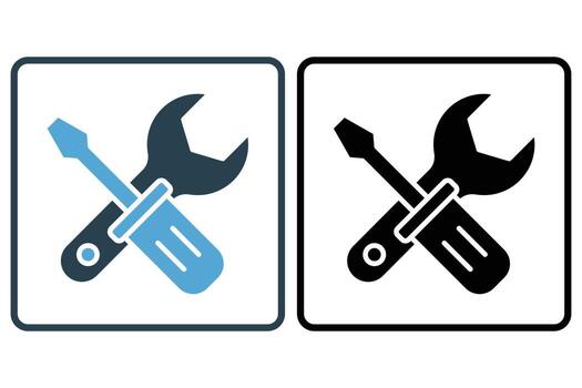 Screwdriver icon illustration with wrench. icon related to tool. Solid icon style. Simple vector design editable