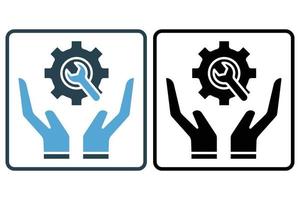 Safe tool icon. hand with gear. icon related to tool. Solid icon style. Simple vector design