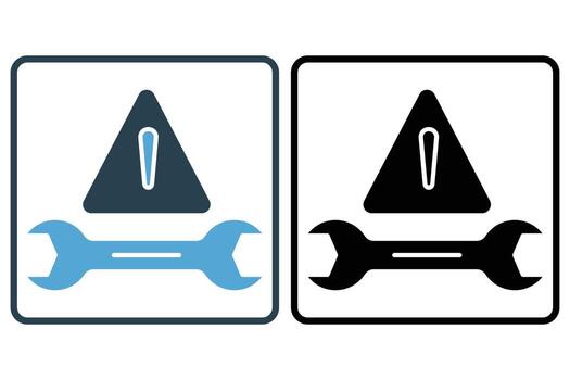 advertencia icono con llave inglesa. icono relacionado a herramienta. sólido icono estilo. sencillo vector diseño editable