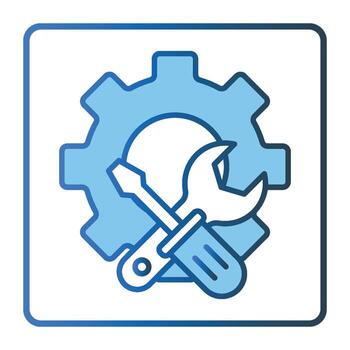 Gear icon illustration with screwdriver and wrench. icon related to tool. Two tone icon style, lineal color. Simple vector design editable