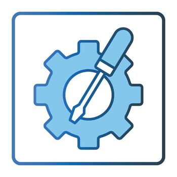 Gear icon illustration with screwdriver. icon related to tool. Two tone icon style, lineal color. Simple vector design editable