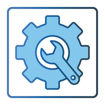 Wrench icon illustration with gear. icon related to tool. Two tone icon style, lineal color. Simple vector design editable