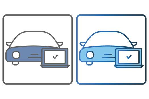 Car diagnosis icon illustration. car icon with laptop. icon related to car service, car repair. Two tone icon style, lineal color. Simple vector design editable