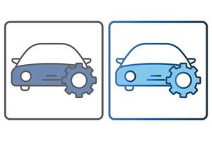 Auto service icon illustration. car icon with gear. icon related to car service, car repair. Two tone icon style, lineal color. Simple vector design editable