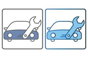 Car service icon illustration. car icon with wrench. icon related to service, repair. Two tone icon style, lineal color. Simple vector design editable