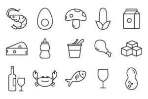 Food allergen icon set illustration. Outline icon style. Simple vector design editable