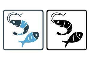 Fish and shrimp icon illustration. icon related to seafood. Solid icon style. Simple vector design editable