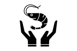 Safe shrimp icon illustration. hand icon with shrimp. icon related to food allergen. Solid icon style. Simple vector design editable