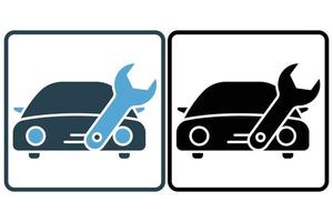 Car service icon illustration. car icon with wrench. icon related to service, repair. Solid icon style. Simple vector design editable