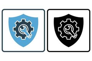 Shield icon illustration with gear and wrench. icon related to tool. Solid icon style. Simple vector design editable