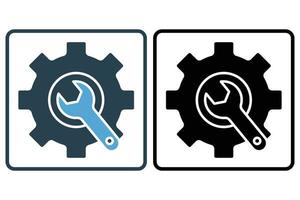 Wrench icon illustration with gear. icon related to tool. Solid icon style. Simple vector design editable