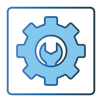 Gear icon illustration with wrench. icon related to tool. Two tone icon style, lineal color. Simple vector design editable