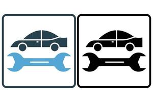 Car service icon illustration. car icon with wrench. icon related to car service, car repair. Solid icon style. Simple vector design editable
