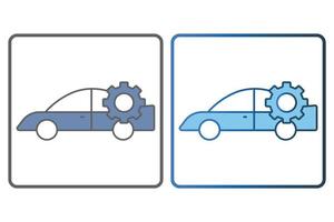 Auto service icon illustration. car icon with gear. icon related to car service, car repair. Two tone icon style, lineal color. Simple vector design editable