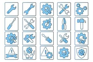 Tool set icon. icon related to maintenance, repair, service. Two tone icon style, lineal color. Simple vector design editable