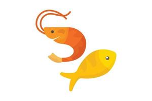 Fish and shrimp icon illustration. icon related to seafood. Flat icon style. Simple vector design editable