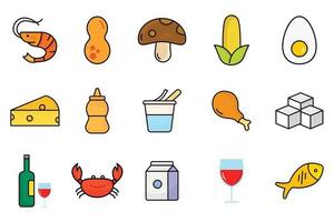 Food allergen icon set illustration. Two tone Fla icon style, lineal color. Simple vector design editable