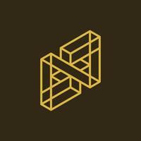 Initial letter n block golden geometric logo vector