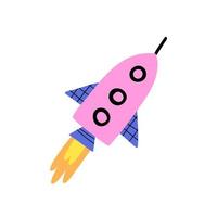 hand drawn space rocket in flat style. vector illustration