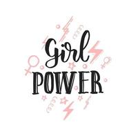 Girl Power - a feminist slogan. GRL PWR handwritten lettering. Woman motivational phrase. vector