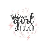 Girl Power - a feminist slogan. GRL PWR handwritten lettering. Woman motivational phrase. vector