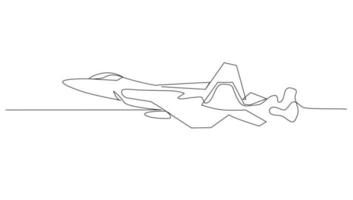 Continuous line art drawing Fighter aircraft for vector illustration, military transportation. combat vehicle concept