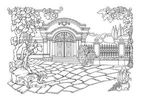 Romantic old town. Coloring Pages. Anti-stress colouring book. Vector. vector