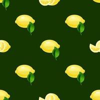 Fresh lemon, pieces, and leaves. Fruit seamless pattern. Vector illustration.