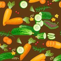 Vegetables seamless pattern of different fresh cucumber, carrot. Vector. vector