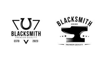 Blacksmith and iron works emblems design element for logo vector
