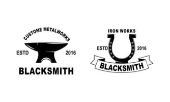 Blacksmith and iron works emblems design element for logo vector